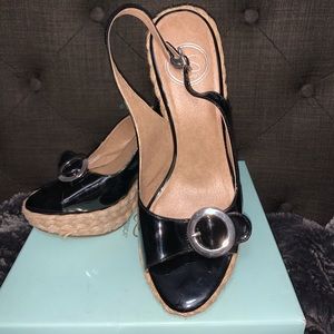 Jessica Simpson black patent leather wedges